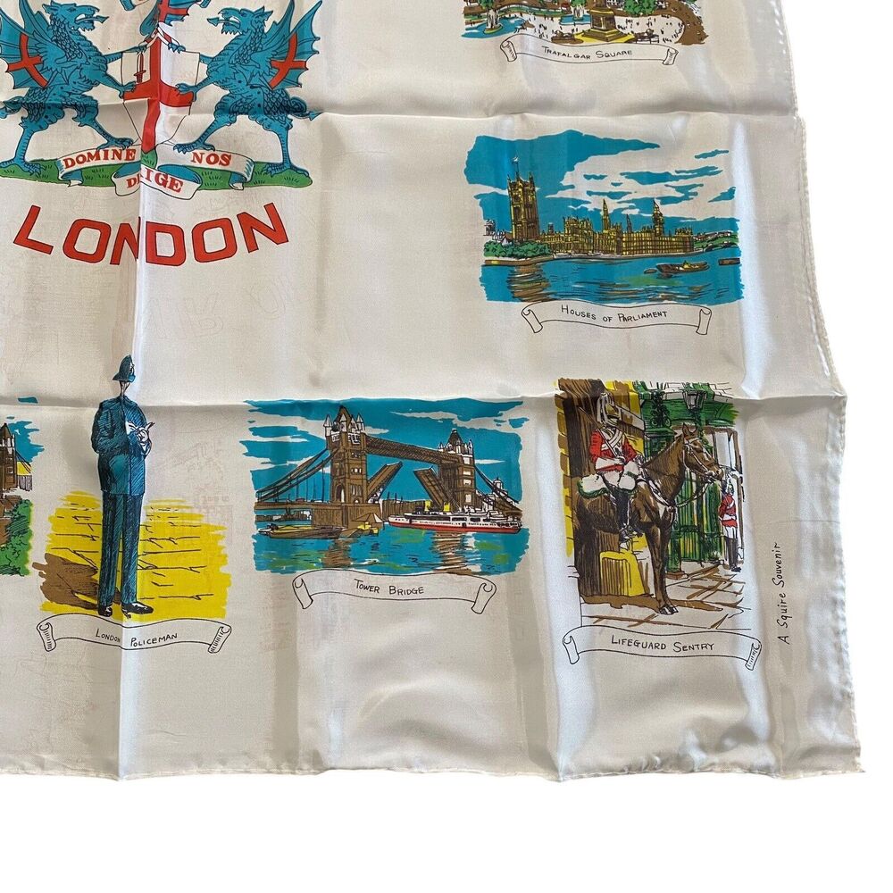Vintage Acetate Scarf A Squire Souvenir of London 31 X 31 Landmarks Original Box - Picture 6 of 16